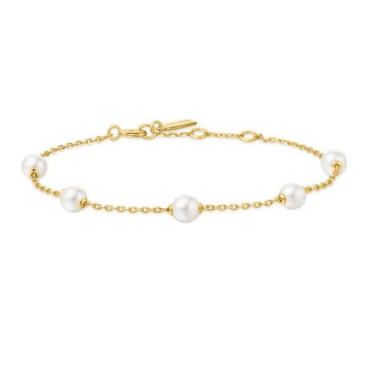 Gold Tone Pearl Station Bracelet