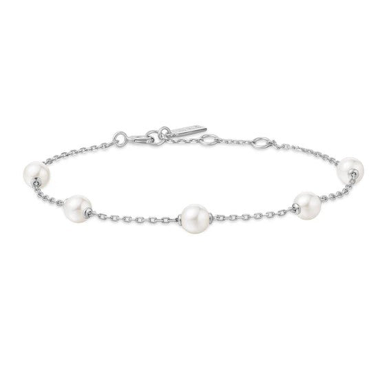 Silver Pearl Station Bracelet