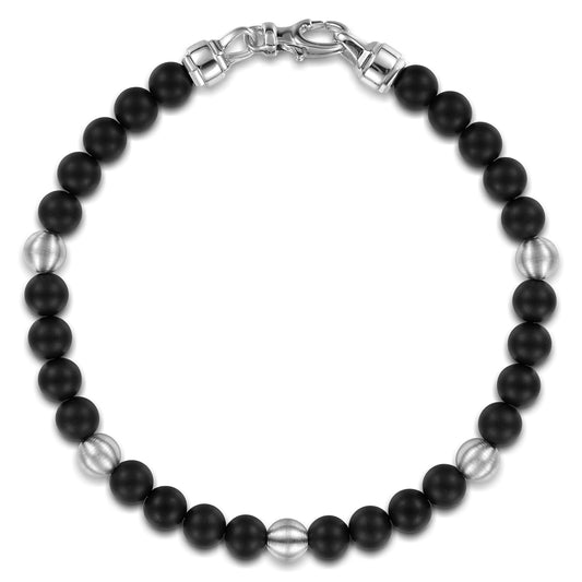 Sterling Silver & Black Titanium 6mm Beaded Bracelet With Sandblast Finish