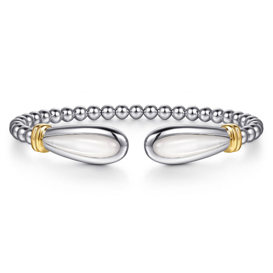 Sterling Silver & 14k Yellow Gold Bangle With White Mother Of Pearl