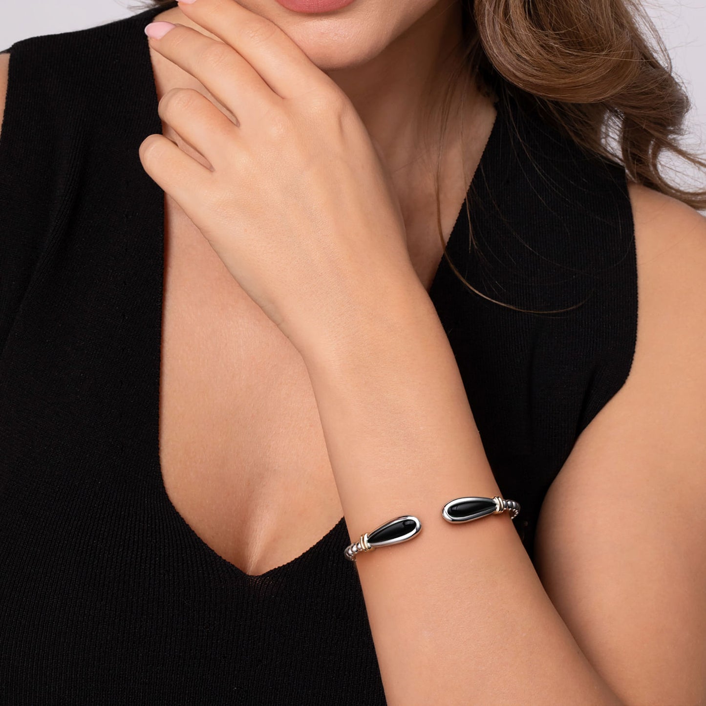 Sterling Silver & 14k Yellow Gold Bujukan Bangle Bracelet With Black Onyx