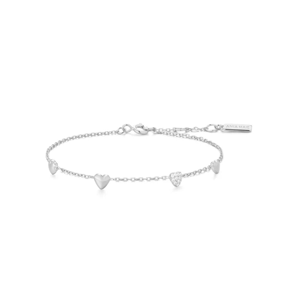 Pave Puffed Heart Station Bracelet