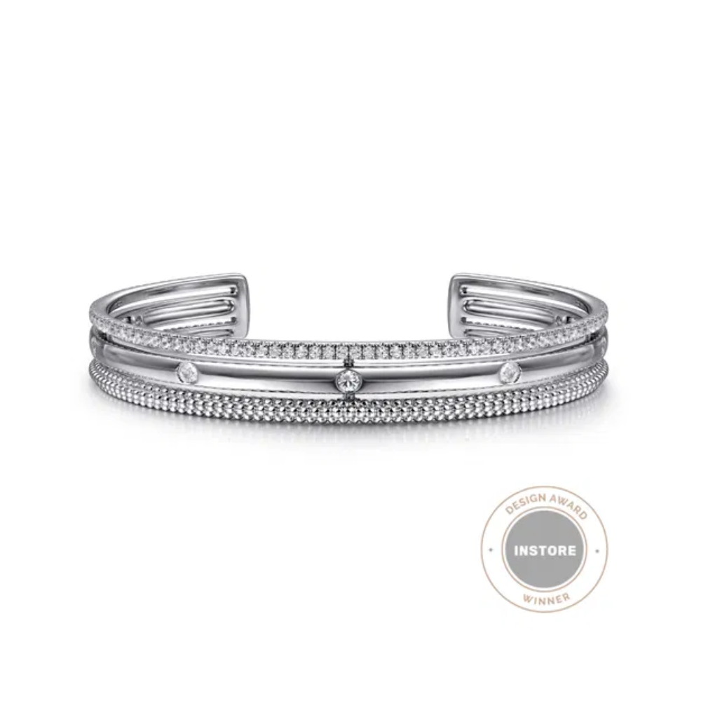 Sterling Silver Bujukan White Sapphire Multi Row Cuff