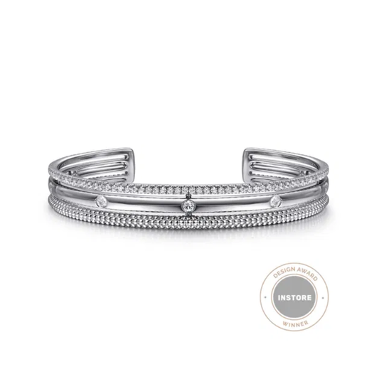 Sterling Silver Bujukan White Sapphire Multi Row Cuff