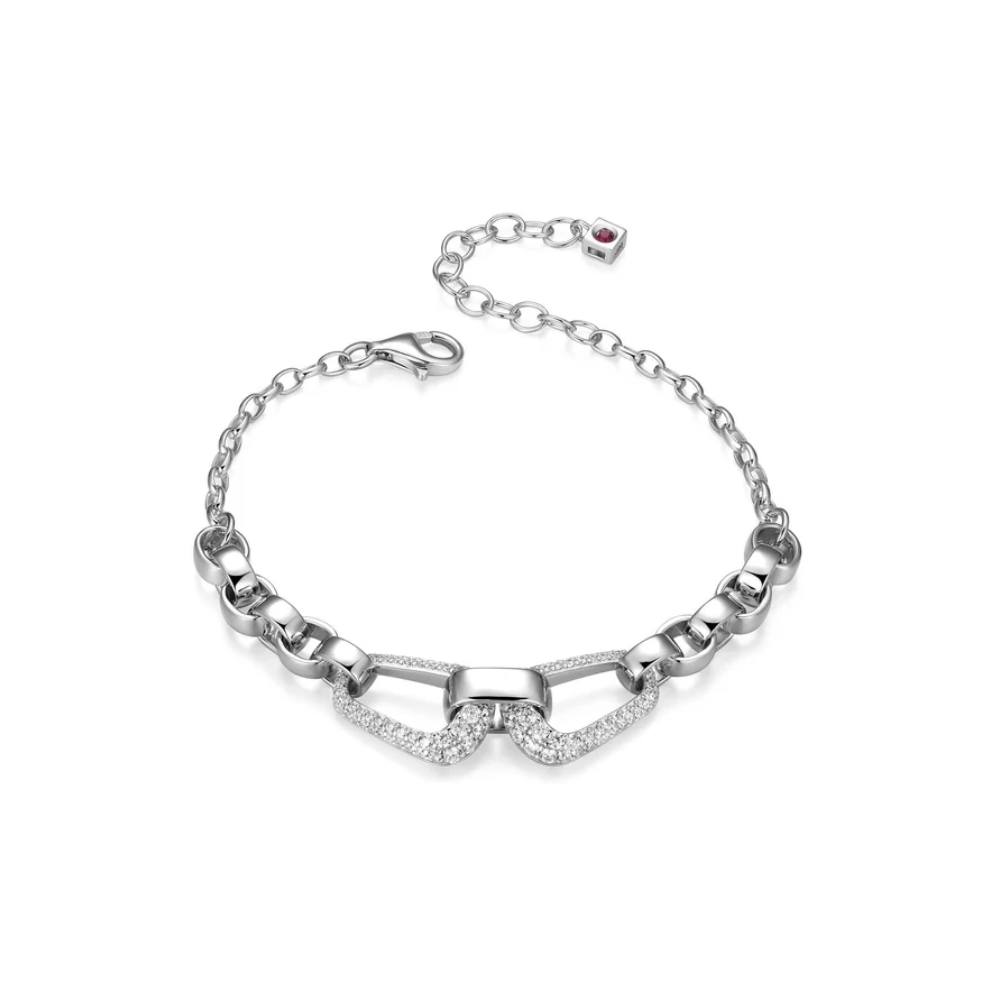 Citadel Rolo Chain Rectangular Interlock CZ Bracelet