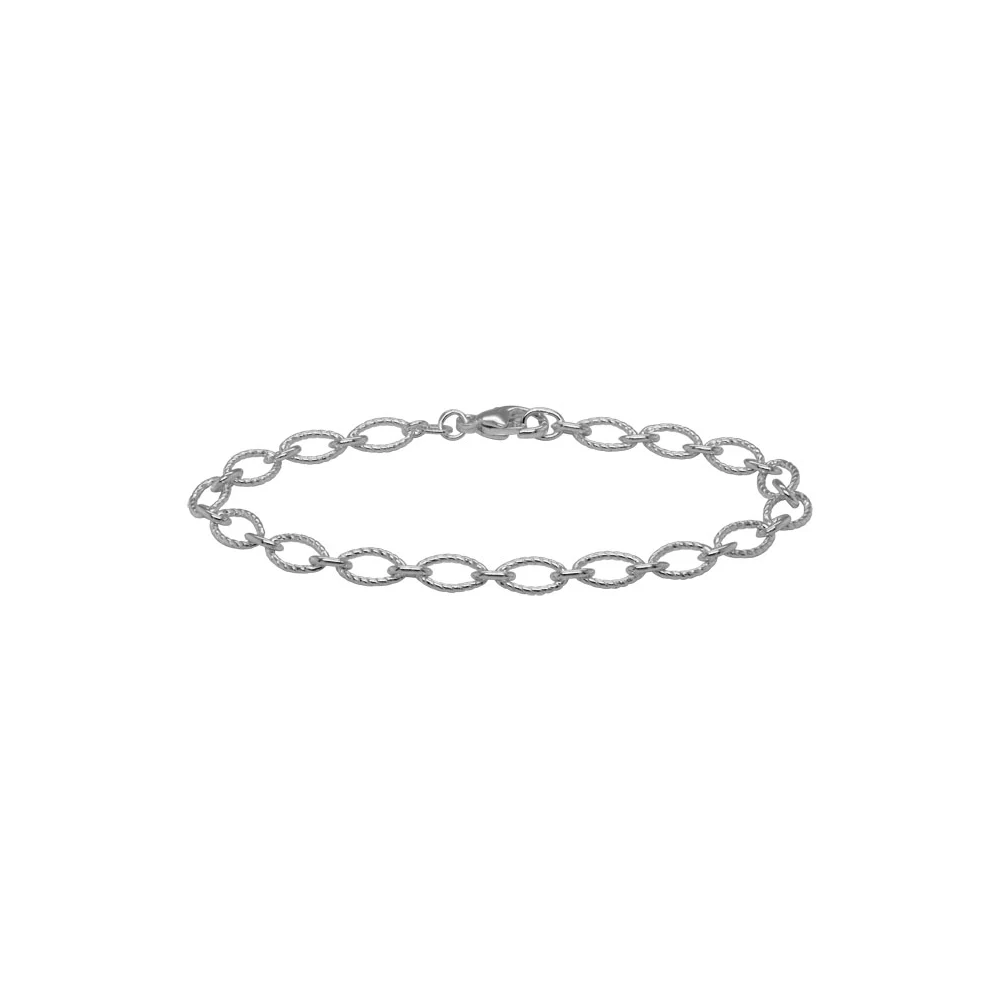 Sterling Silver Oval Text Cable Chain Link Bracelet