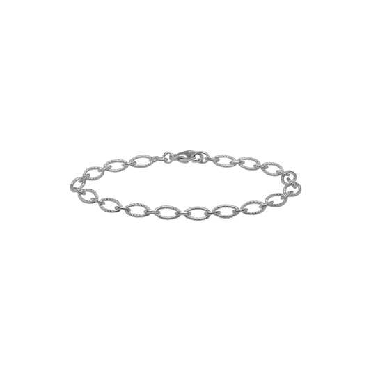 Sterling Silver Oval Text Cable Chain Link Bracelet