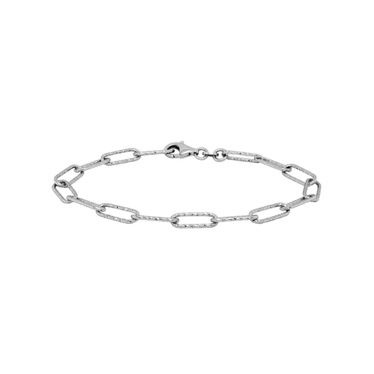 Sterling Silver Open Rounded Rect Link with Pattern Bracelet