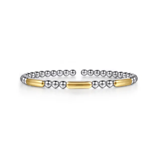 Sterling Silver & 14K Three Station Bar Bujukan Bangle Bracelet