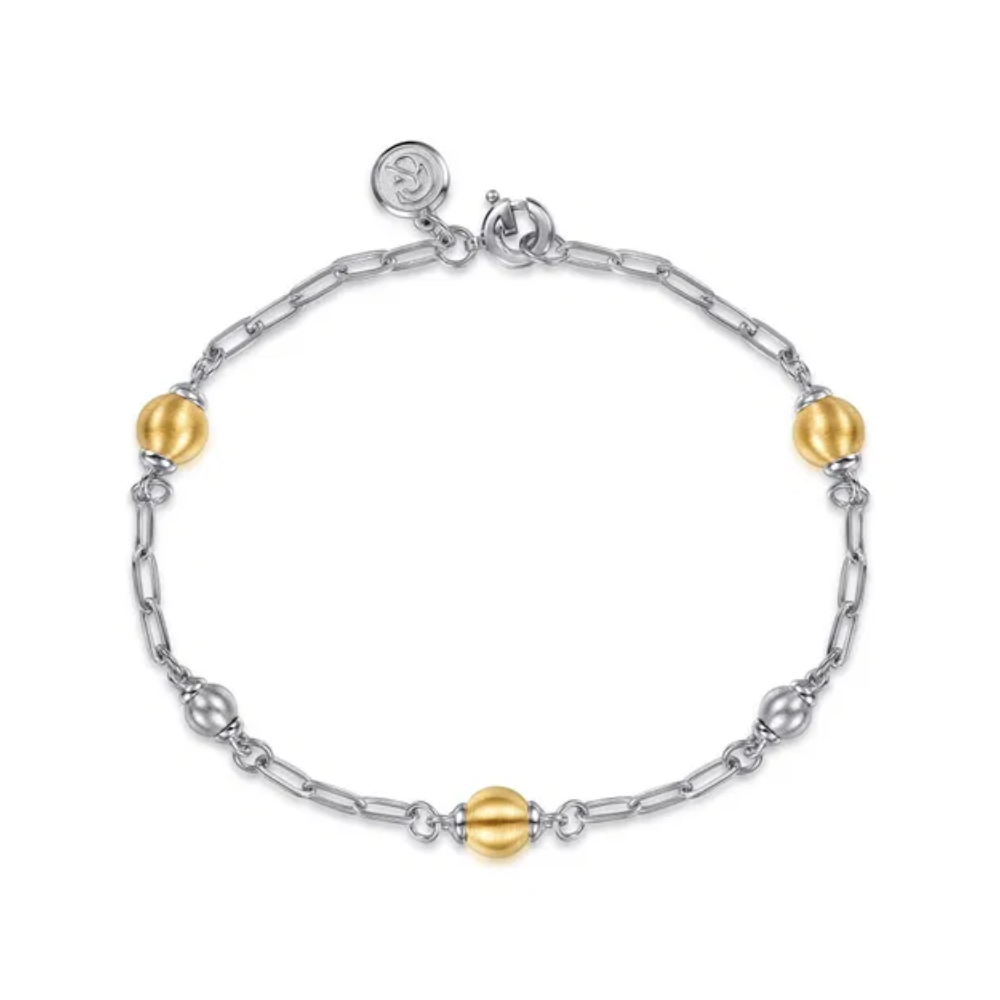 Sterling Silver & 14K Brush Bujukan Bead Station Bracelet