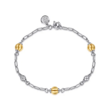 Sterling Silver & 14K Brush Bujukan Bead Station Bracelet