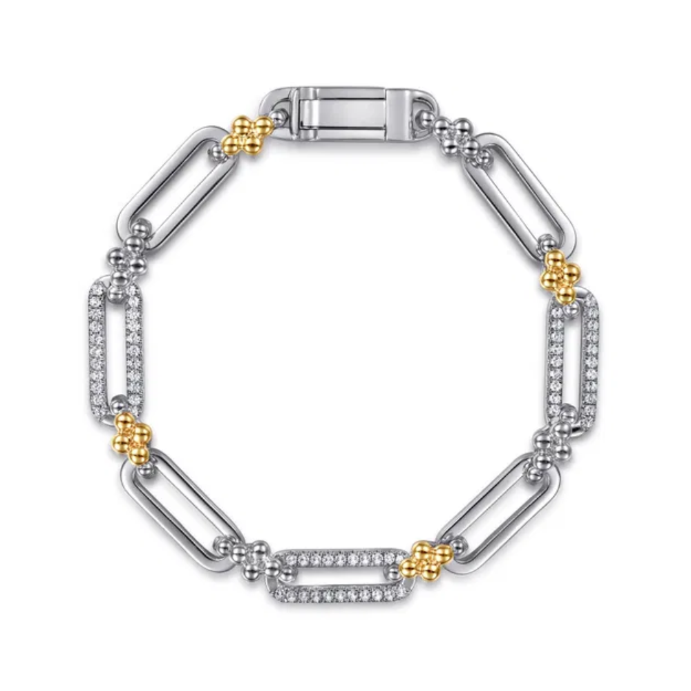 Sterling Silver & 14K Bujukan White Sapphire Link Chain Bracelet