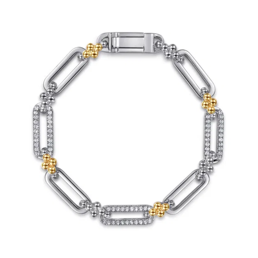 Sterling Silver & 14K Bujukan White Sapphire Link Chain Bracelet