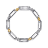 Sterling Silver & 14K Bujukan White Sapphire Link Chain Bracelet