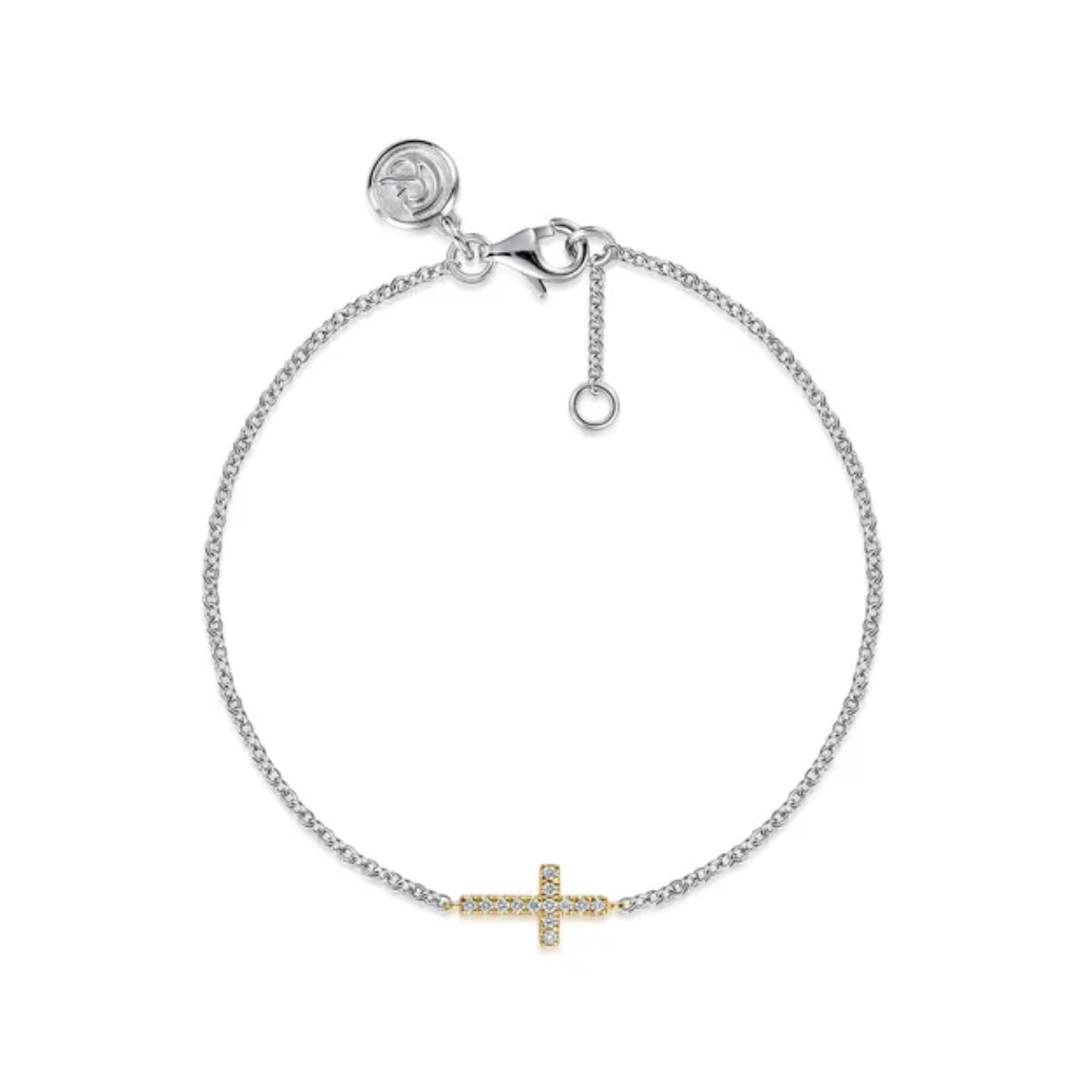 Sterling Silver & 14K Diamond Cross Chain Bracelet