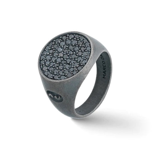Sterling Silver Oxidized Moneta Sovereign Ring With Black Diamonds