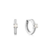 Sterling Silver Pearl Cabochon Huggie Hoop Earring