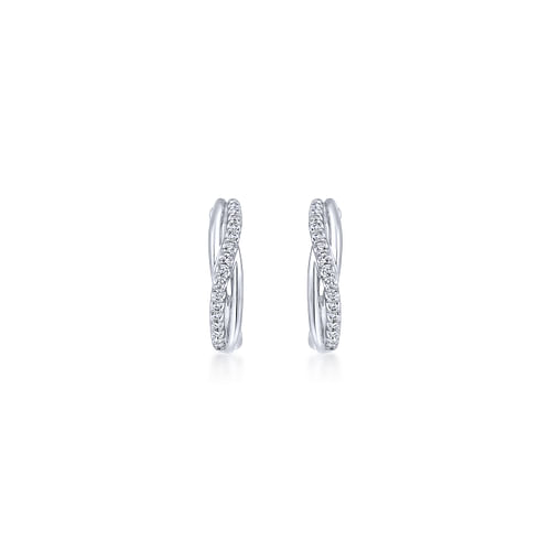 15mm White Sapphire Twisted Huggie Earrings
