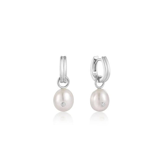 Pearl Drop Sparkle Huggie Hoops