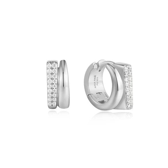 Silver Pave Double Huggie Hoop Earrings