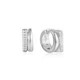 Silver Pave Double Huggie Hoop Earrings