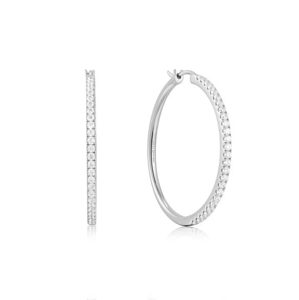 Silver Pave Hoop Earrings
