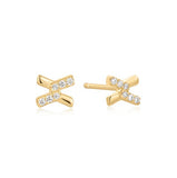 Gold Tone Cross Cubic Zirc Stud Earrings