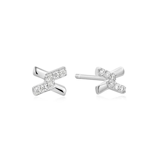 Silver Tone Cross Cubic Zirc Stud Earrings - Ania Haie