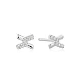 Silver Tone Cross Cubic Zirc Stud Earrings - Ania Haie
