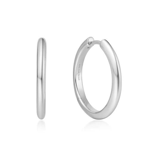 Silver Tube Medium Hoop Earrings