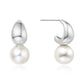 Silver Pearl Dome Hoop Earrings