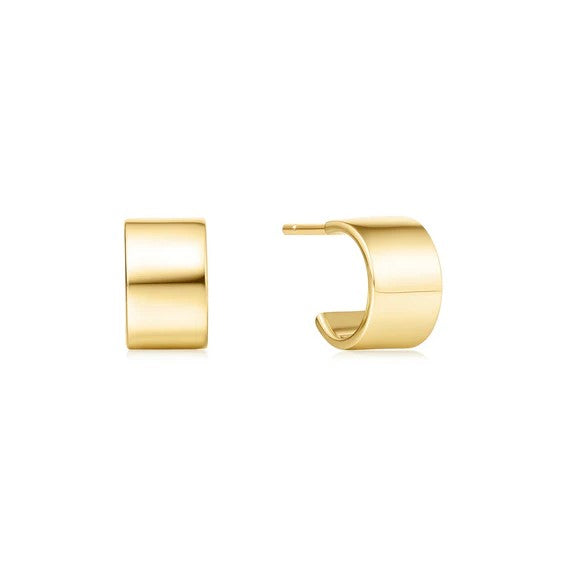 Gold Tone Small Flat Huggie Hoop Earrings