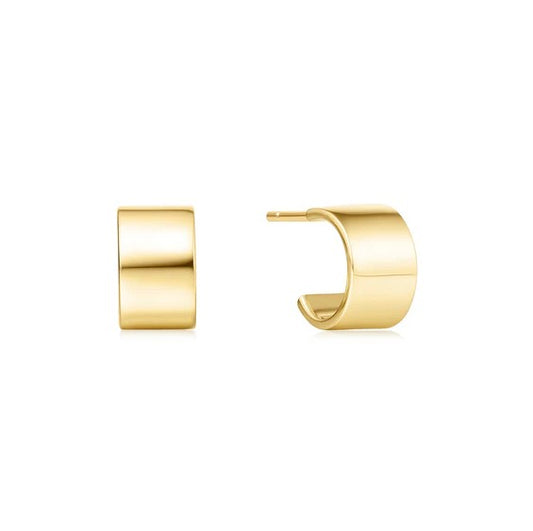 Gold Tone Small Flat Huggie Hoop Earrings
