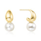 Gold Tone Pearl Dome Hoop Earrings