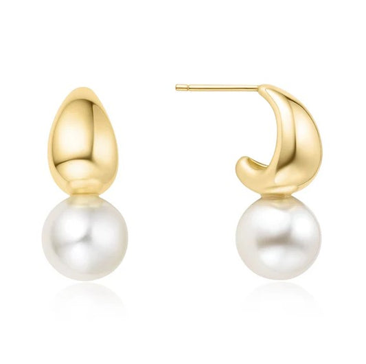 Gold Tone Pearl Dome Hoop Earrings