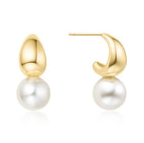 Gold Tone Pearl Dome Hoop Earrings