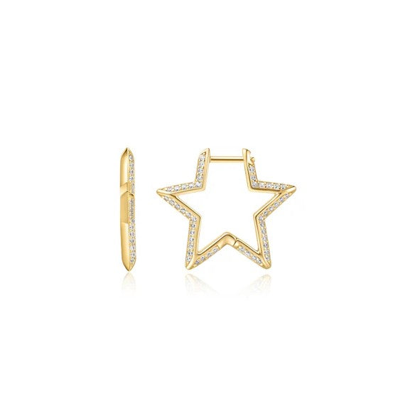Medium Star Pave Hoop Earrings