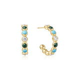 Gold Tone Malachite & Turquoise Open Hoop Earrings