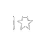Silver Medium Star Pave Hoop Earrings