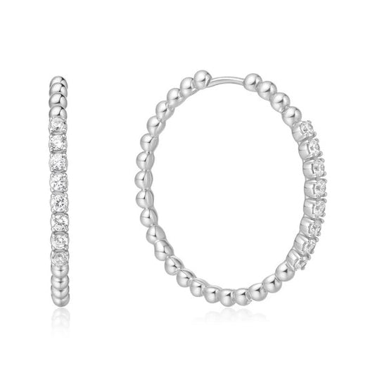 Silver large Claw Sphere Beaded Earrings