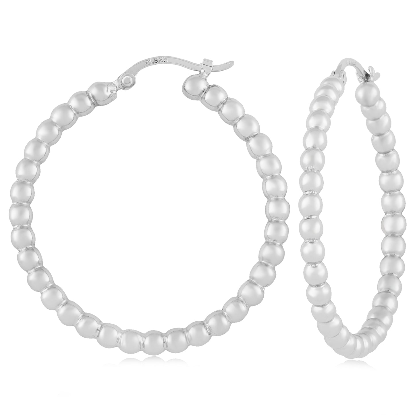 Sterling Silver Medium Beaded Hoop Earrings