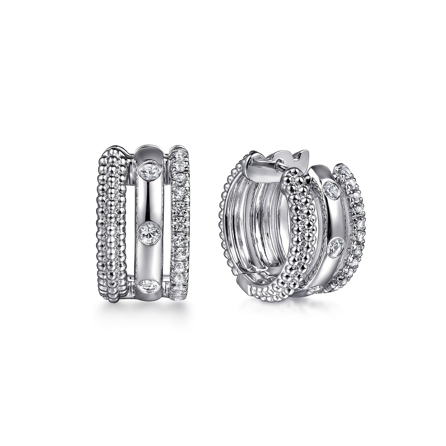 Sterling Silver White Sapphire Bujukan Huggie Earrings