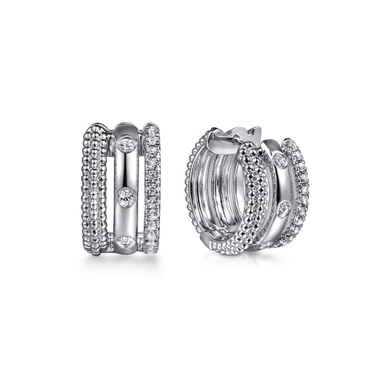 Sterling Silver White Sapphire Bujukan Huggie Earrings