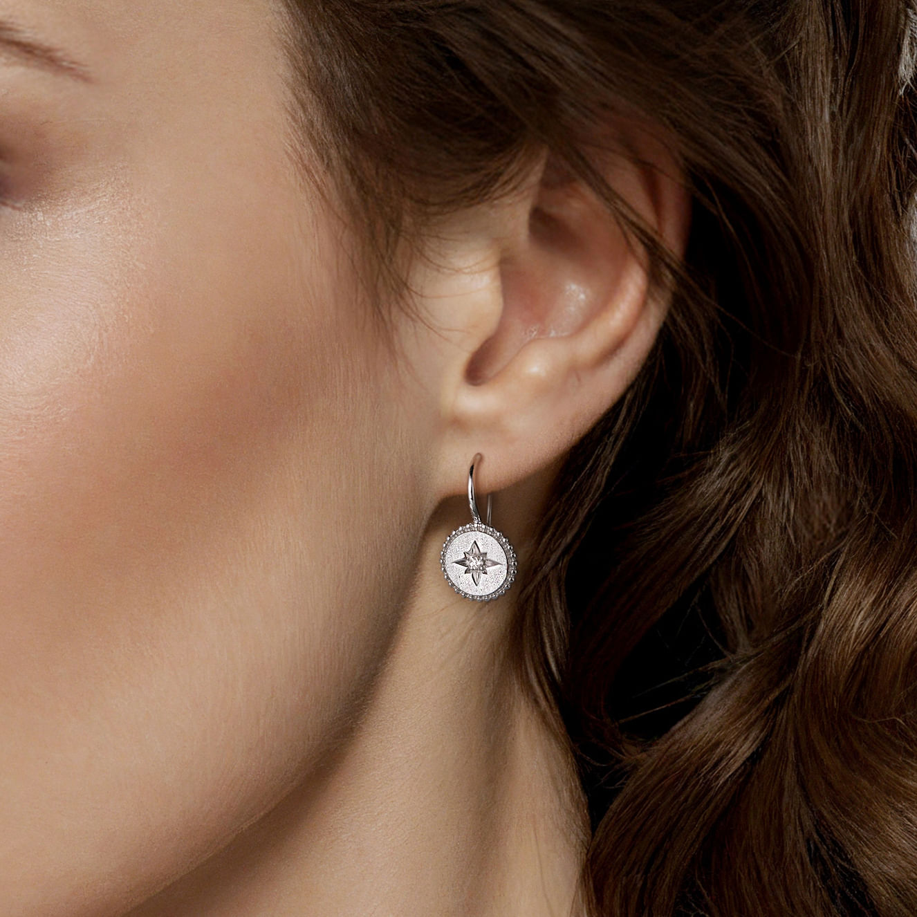 Sterling Silver Diamond Bujukan Starburst Medallion Earrings