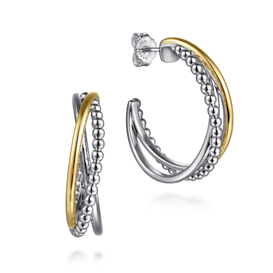 Sterling Silver & 14k Yellow Gold Multi Row J Hoop Bujukan Earrings