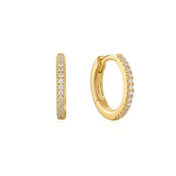 Sterling Silver Gold Plated Pave Huggies Earrings - Ania Haie
