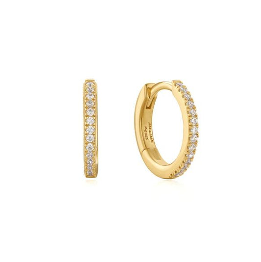 Sterling Silver Gold Plated Pave Huggies Earrings - Ania Haie
