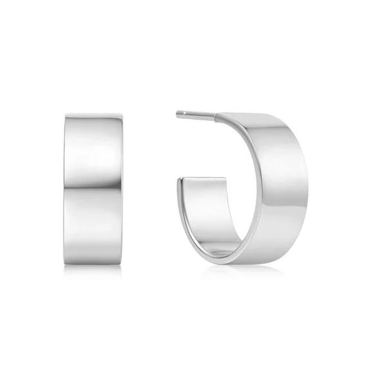 Sterling Silver Flat Medium Hoop Earrings - Ania Haie