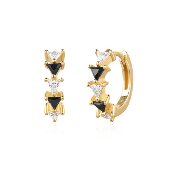 Sterling Silver Gold Plated Black & White Stone Hoop Earrings - Ania Haie