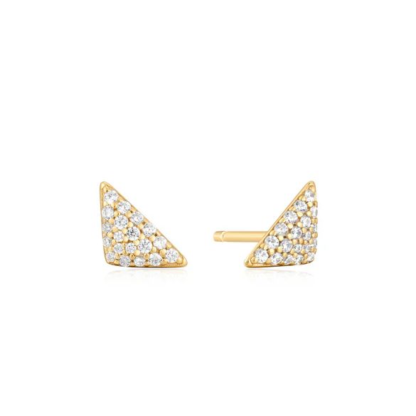 Sterling Silver Gold Plated Triangle Pave Stud Earrings - Ania Haie